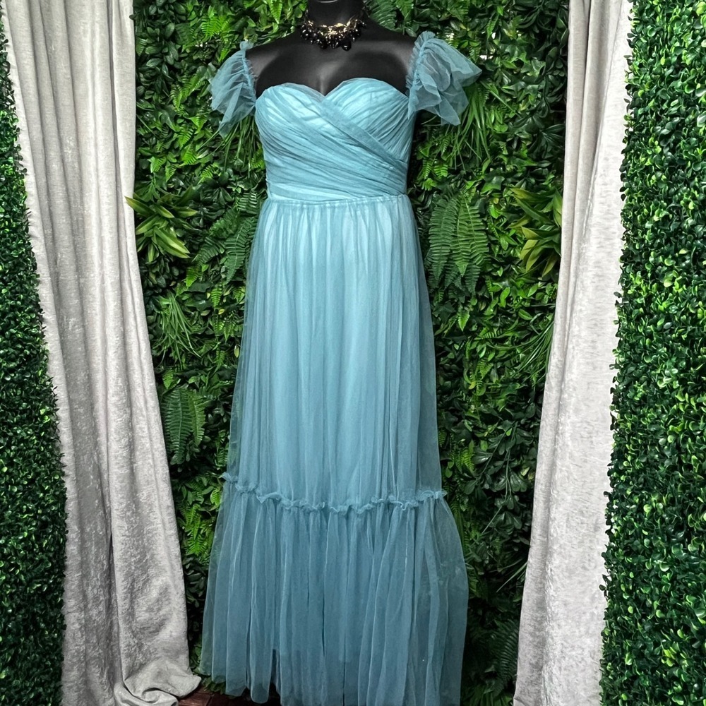 Ever Pretty Dress XL Dusty Blue Tulle Maxi Ruffle Off Shoulder Sweetheart 3840